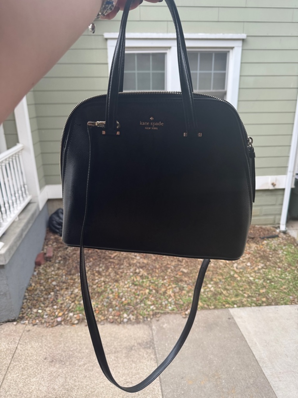 kate spade Black Leather Dome Satchel with Gold Hardware